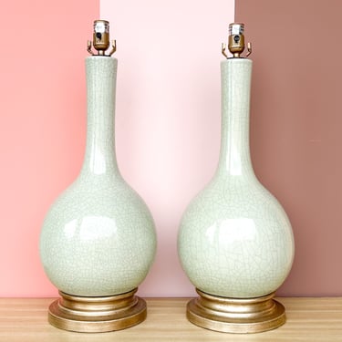 Pair of Seafoam Crackle Lamps