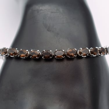 80's sterling smoky quartz tennis bracelet, handsome oval brown gems 925 silver statement 