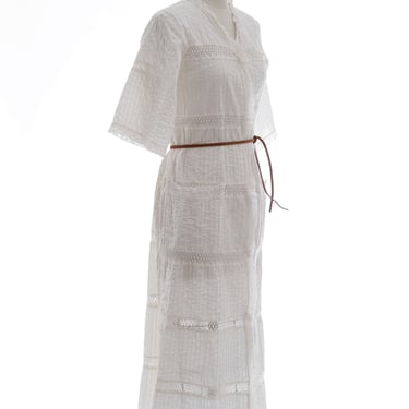 Vintage 70s Mexican white cotton crochet Dress 