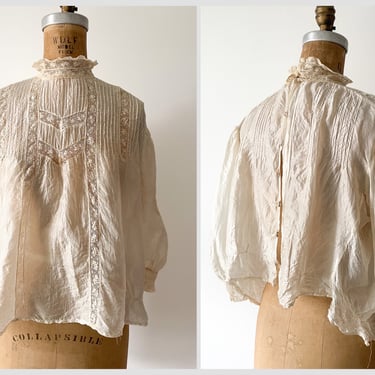 Antique Victorian silk blouse, 1900’s dress top | Edwardian cream silk & lace blouse, Light Academia, S/M 