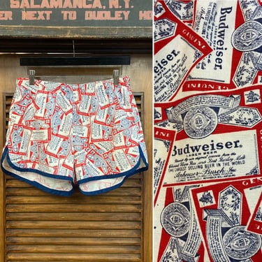 Vintage 1960’s Budweiser Beer Pop Art Mod Swim Trunks, 60’s Pop Art, Vintage Swimwear, Vintage Bud Art, Vintage Clothing 