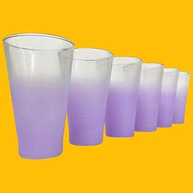 Vintage Blendo Tumblers Retro 1960s Mid Century Modern + Orchid + Purple Frosted + Drinking Glasses + Set of 6 + MCM + Kitchen and Bar Decor 