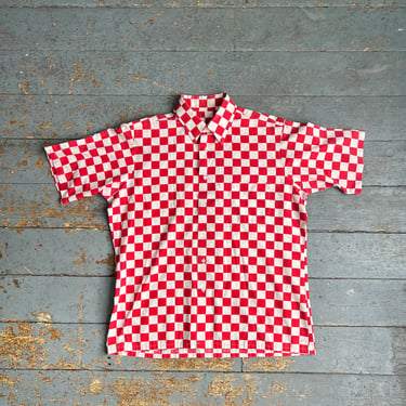 Vintage 70s Checkered Button Up Short Sleeve Shirt 