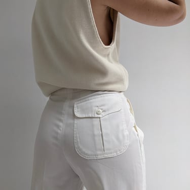 Vintage Ivory Pleated Cotton Trousers