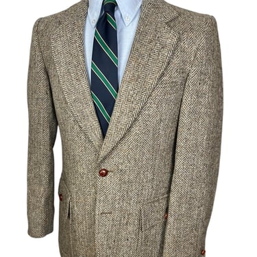 Vintage 1970s HARRIS TWEED Wool Blazer ~ 38 R ~ Herringbone ~ jacket / sport coat ~ Preppy / Ivy Style / Trad ~ Meakers of Piccadilly 