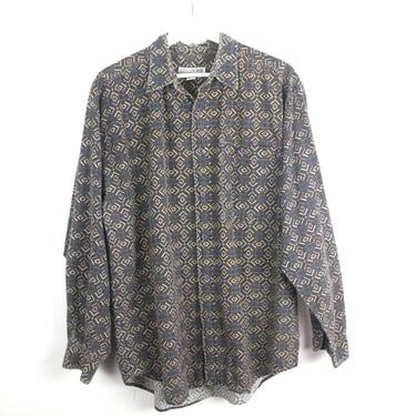 vintage 1990s SWIRL gray and gold w/ purple trim skater boxy oversize SLOUCHY men's button down shirt - Size Large - Free shipping in U.S.A 