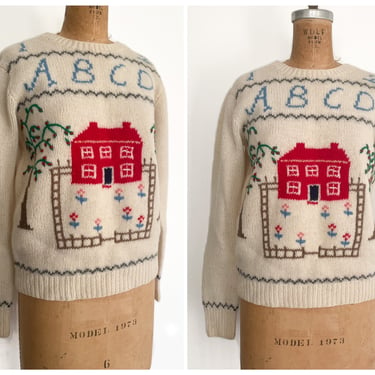 Vintage ‘80s DEANS of Scotland shetland wool sweater | preppy, cottage core, country schoolhouse, novelty teacher’s sweater, M/L 