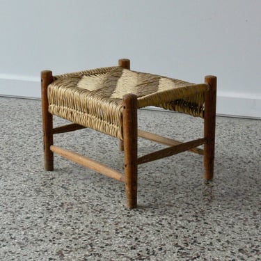 Vintage Danish Style Woven Cord Stool // Ottoman // Plant Stand 