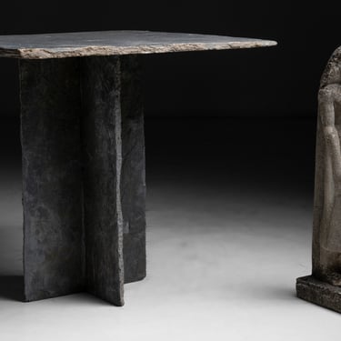 Primitive Slate Square Table / 29&quot; Tall Composite Stone Statue