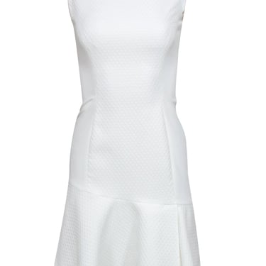 Reiss - White Textured A-Line "Gem" Dress w/ Asymmetrical Flounce Sz 2
