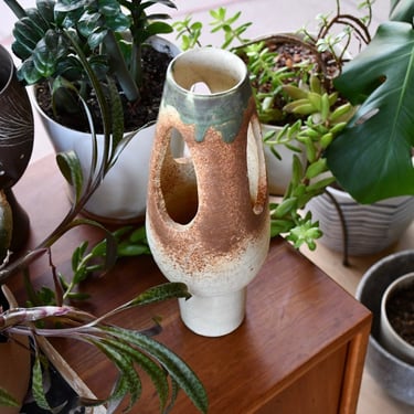 70s 花瓶 ヴィンテージ ハンガリー pottery VASE 希少 ❶ 1970's Japanese Wheel-thrown Large White Orange Green Ikebana