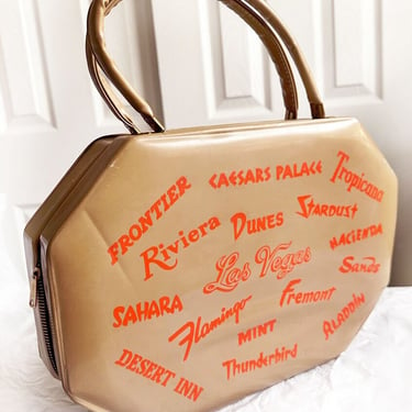 1950's Suitcase Las Vegas Hotels Souvenir Bag Purse, Rat Pack Era, Vinyl Mid Century Carry On Luggage, 1960's 