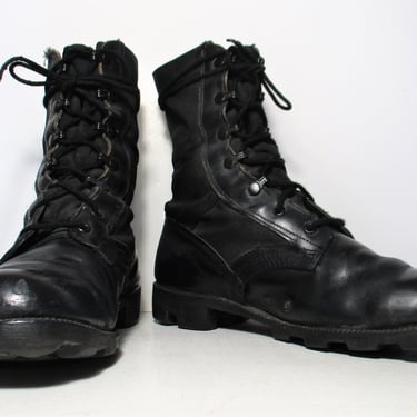 Vintage Combat Boots, 9W Men, Black Leather & Cordura Jump Boots, Combat Ankle Boots, Lace Up, Steel Toe 