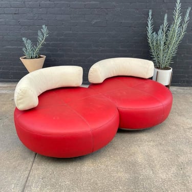 Vintage Modern Leather Sofa with Chrome Accents, c.1970’s 