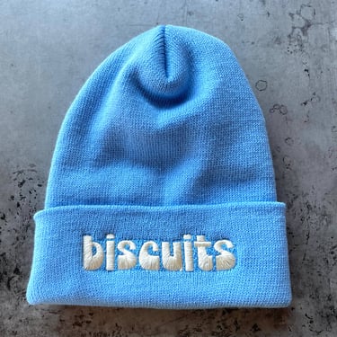 Biscuits knit beanie hat Made in America bakery winter