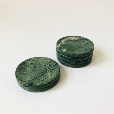 Vintage Green Stone Coasters / Set of 6 