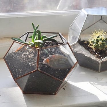 Atlas Terrarium Planter Kit -- geodesic glass terrarium -- stained glass - copper or silver -- eco friendly 