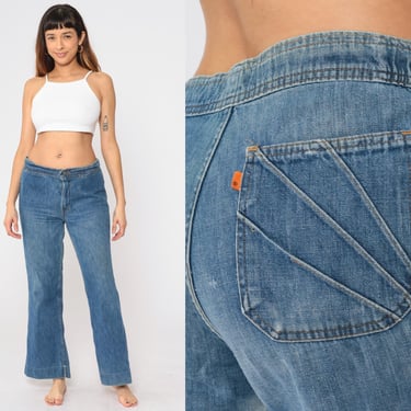 70s Levis Flare Jeans Bell Bottom Jeans Mid Rise Retro Flared Denim Bellbottoms Flares Levi Strauss Worn In Jeans Vintage 1970s Medium 32 