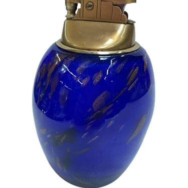 Mid-Century Blue Murano Glass w/ Gold Leaf Table Lighter, Italy 