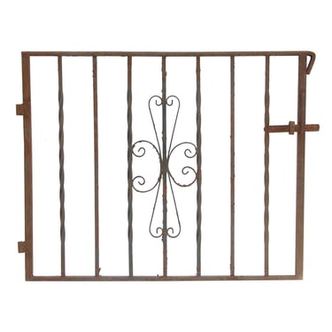 Antique Wrought Iron Gate with Center Curled Motif 39.125 x 39