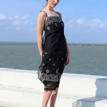 Sue Wong Dress, Vintage 90s, Small Women, Empire Waist, Spaghetti Strap Overlay Dress, Black Silver Party Dress 