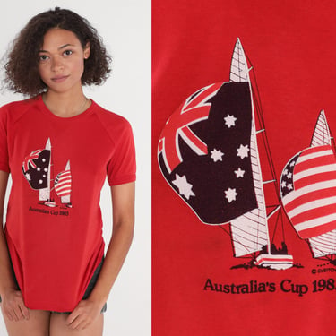 1983 Australia's Cup Shirt 80s Australian Sailing T-Shirt Sail Australia America's Cup Graphic Tee Single Stitch Raglan Vintage 1980s Medium 