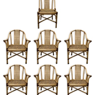 Set of 7 Dorothy McGuire Rattan Armchairs Mid Century Modern 