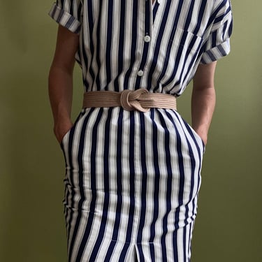 vintage cotton striped day dress with pockets 