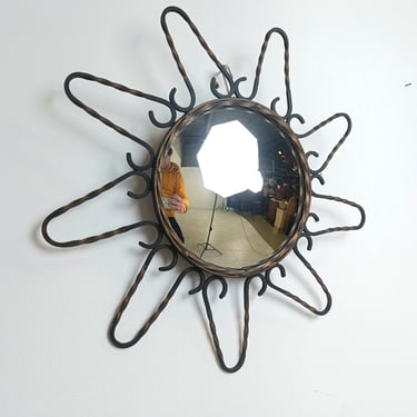 Vintage metal sunburst mirror, 1970s 