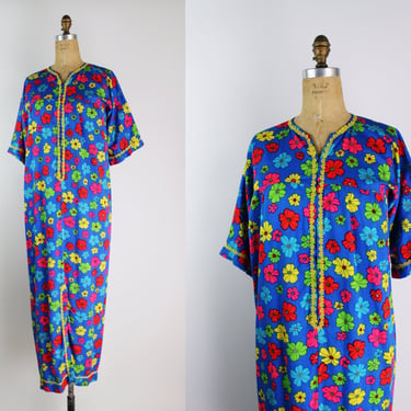 60s FlowerPower Maxi dress / Front Zipper Dress / Colorful Dress / 1960s / Size S/M 