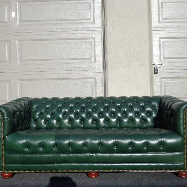 Vintage Leather English Chesterfield Sofa Couch Loveseat Vintage Rustic Lounge Settee Rolled Arm Tufted Leather Nailhead Brass 