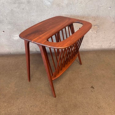Vintage Mid Century Modern Walnut End Table w/ Magazine Rack by Arthur Umanoff