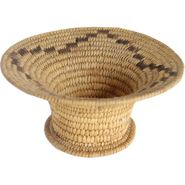 1950's Vintage Native American Pima / Papago Round Coiled Flared and Footed Woven Basket. Southwest Indian 