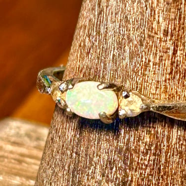 Vintage Sterling Silver Opal Ring Cubic Zirconia Stones Retro Jewelry Gift 