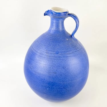 Mid Century Modern Pottery Ceramic Vibrant Blue Pitcher Like Stig Lindberg MCM