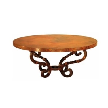 701-32-20 COFFEE TABLE, COPPER TOP AND WROUGHT IRON BASEE