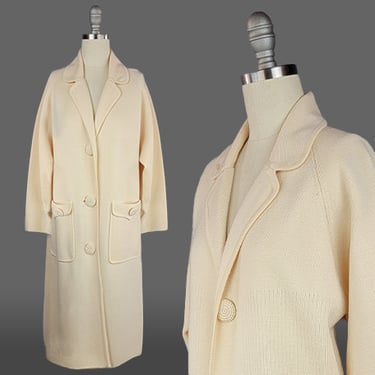 1960s Coat / 1960s Cream Wool Knit Coat / Knit Coat / Ivory Knit Coat / Size Medium 