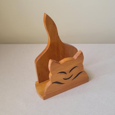 Handmade napkin holder CAT Rustic wood mail rack Rustic magazine holder Cottagecore office letter sorter Primitive style kitchen decor 