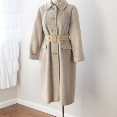 Size L/XL, 1960s Beige Wool Blend Winter Overcoat 