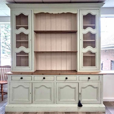 French Country Two Piece China Cabinet in Light Blue