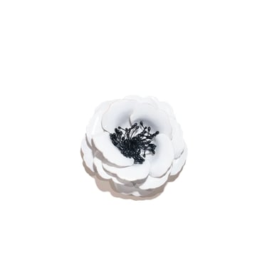 White Patent Leather Camellia Flower Brooch