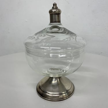 1950s Maurice Duchin New York Sterling Silver Etched Glass Covered CANDY Dish 