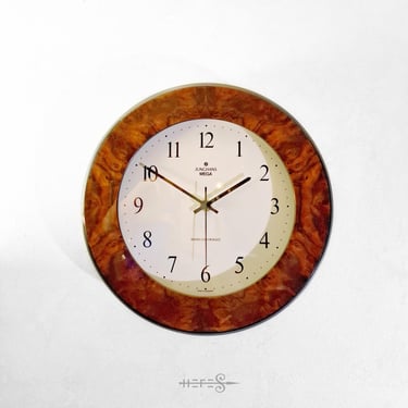 Junghans Mega Walnut Burl High End Luxury Wall Clock Vintage 1980s Germany 
