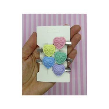 Pastel Rainbow Hair Clip Set - Kawaii Hearts & Bows Barrettes 