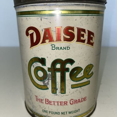 Daisee Brand Coffee Tin Litho Label 1lb The Herman Co Paterson NJ, Vintage collectible tins, coffee can, vintage kitchen decor 