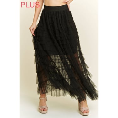 PLUS CASCADING TULLE MESH TIERED MAX SKIRT