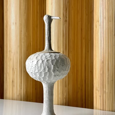 Vintage Studio Pottery Stoneware Ostrich Lidded Vessel Sculpture by John Wenzel 1970s 