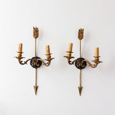 pair of 19th century French empire style brass arrow sconces
