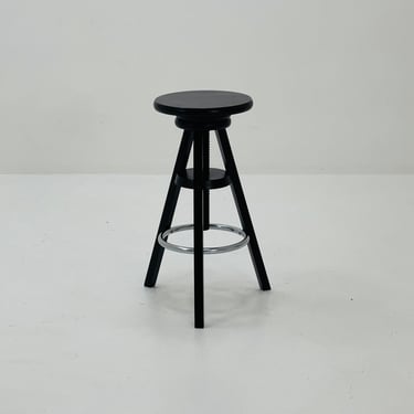 1of 2 solid wood adjustable screw Ikea vintage black bar stool 1990s 