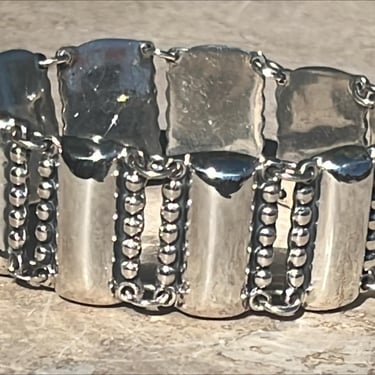 Vintage Mexico Sterling Silver Wide Link 7.5 Inch Heavy Bracelet - 53 Grams 